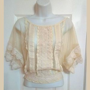 BKE Ivory Sheer Lace Dolman Top Small